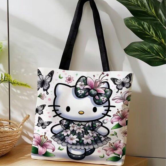 Hello Kitty Handbags - HELLO KITTY "Black Floral Dress & Butterflies" Tote Bag BRAND-NEW & SUPER CUTE!